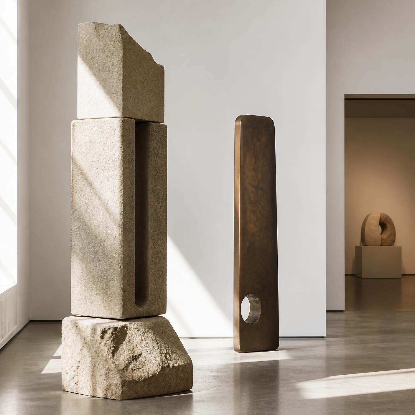 Sculptural art installation in a bright gallery