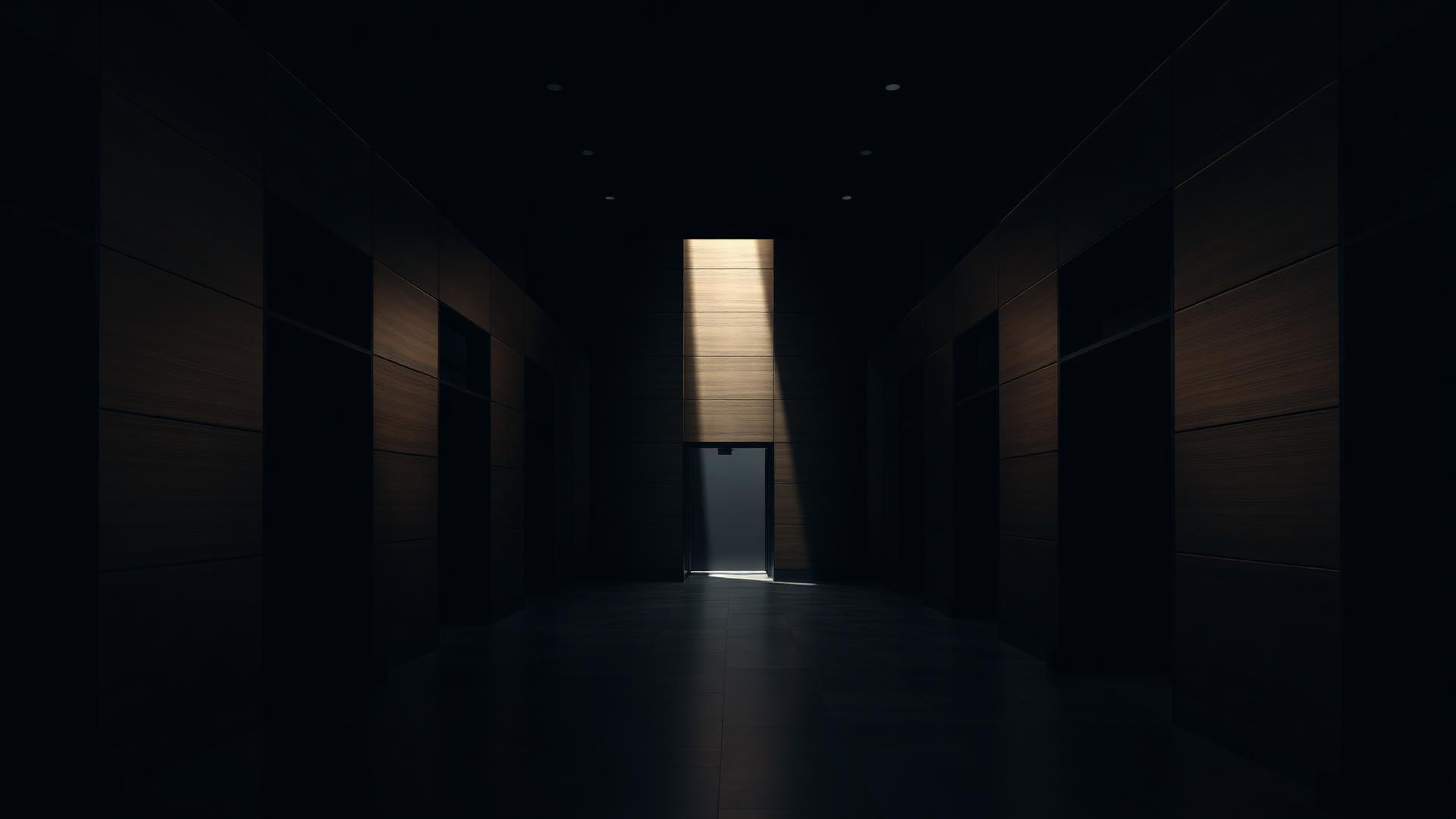 Bronze-panelled atrium with a single shaft of light