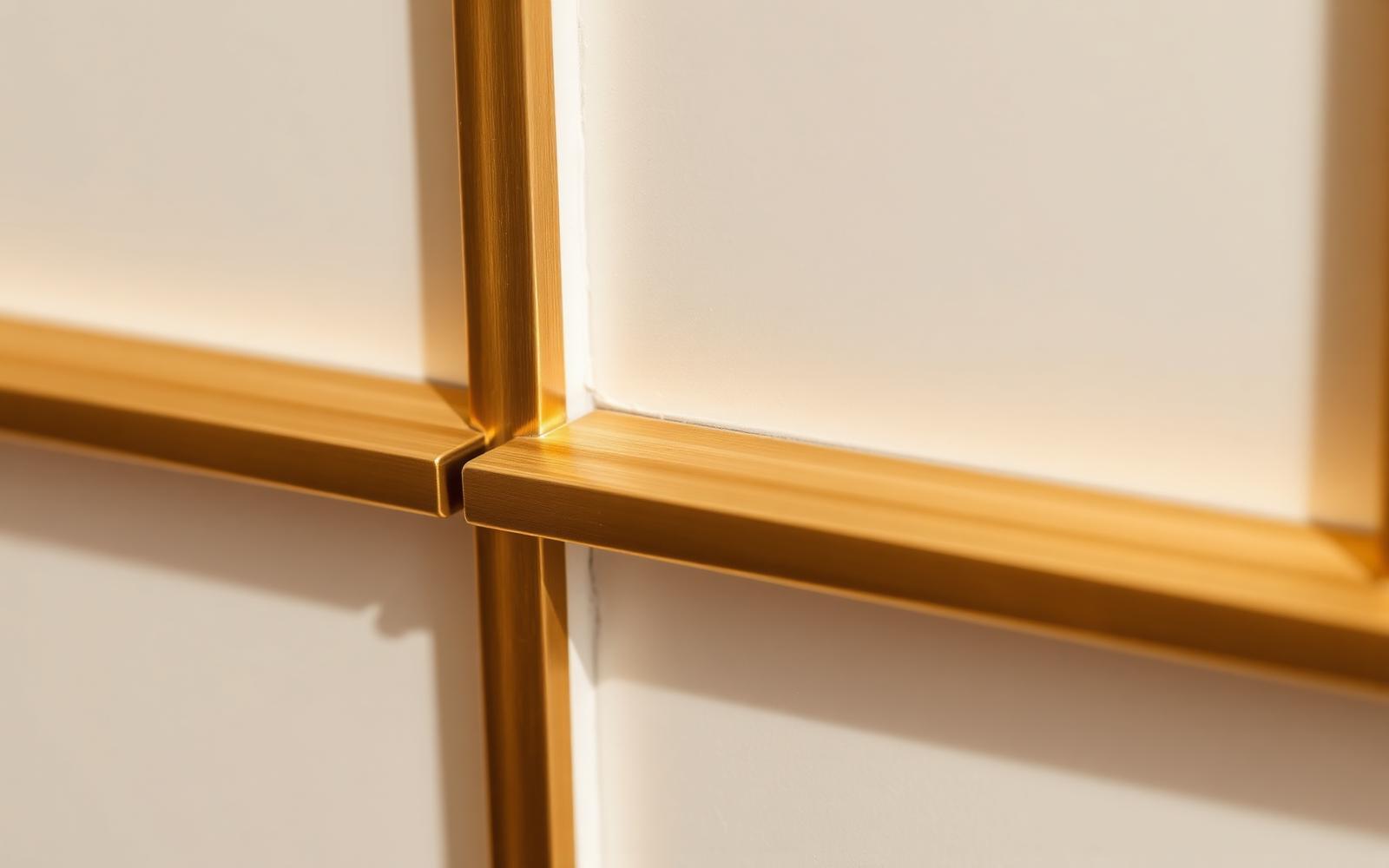 Brushed gold joinery detail against a white plaster wall
