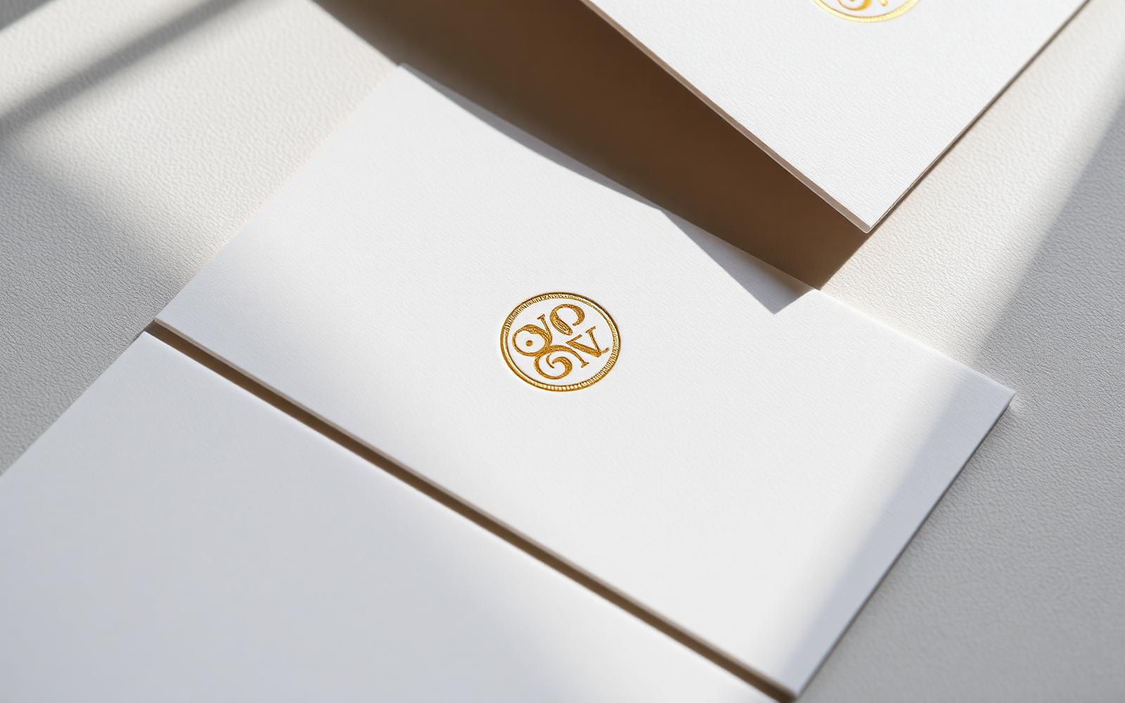 Gold foil brand identity on textured white stationery