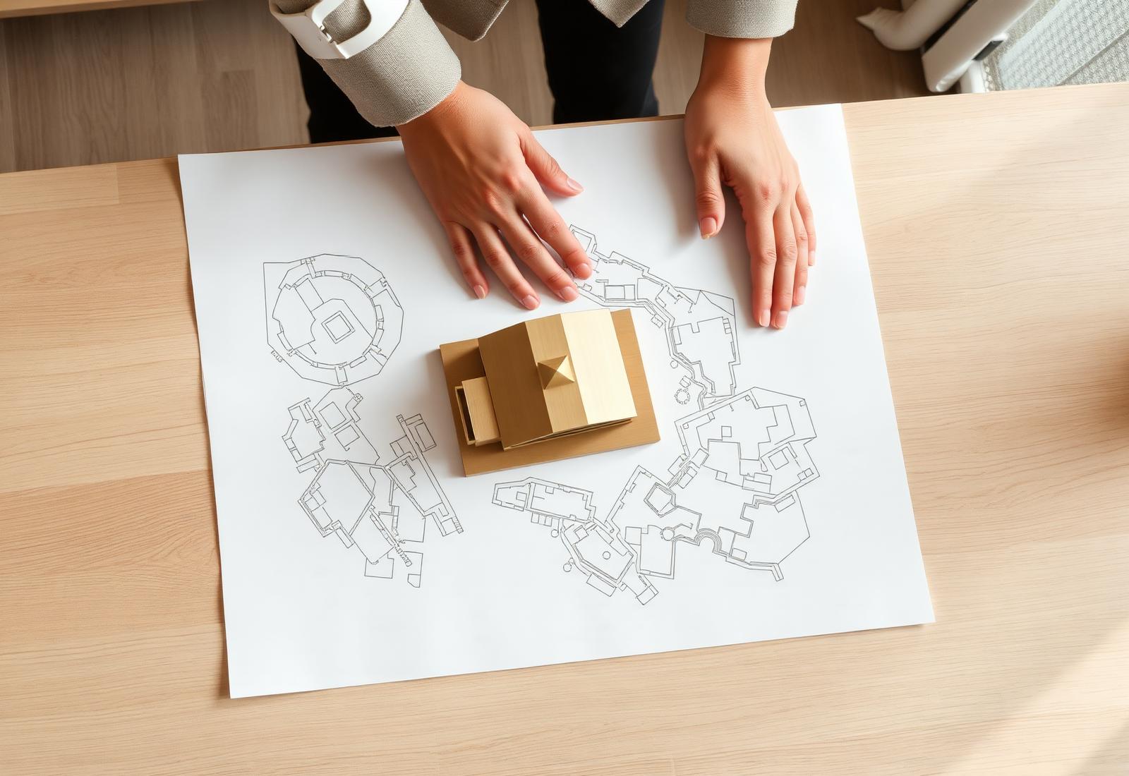 Design review over drawings and a brass study model